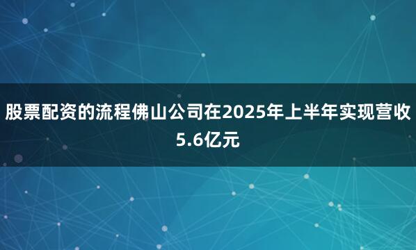 股票配资的流程佛山公司在2025年上半年实现营收5.6亿元